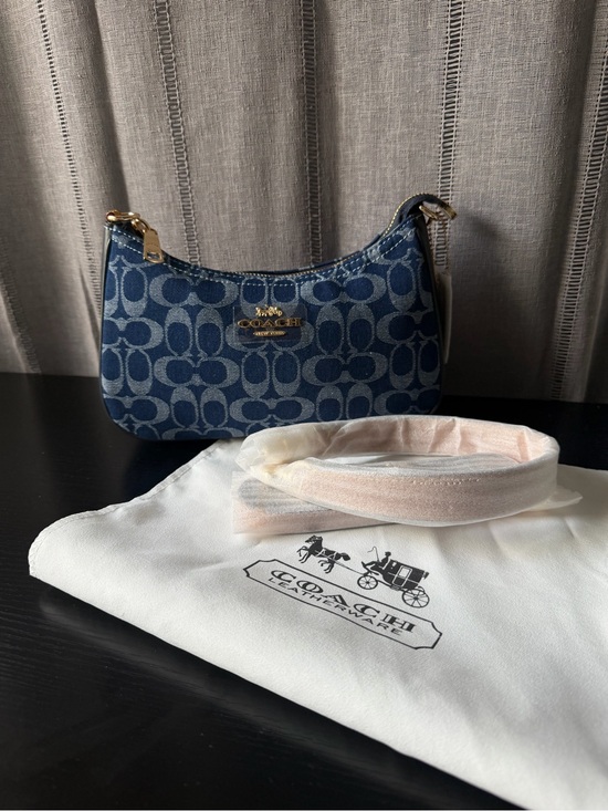 Coach Handbags - Y2K Coach Navy Signature Jacquard Mini Shoulder Bag with Gold Hardware